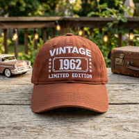 Personalized Vintage Year Embroidered Hat, Custom Birth Year Text Cap, Adjustable Cotton Cap, Birthday Gift for Him, Custom Hat Gift