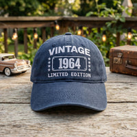 Personalized Vintage Year Embroidered Hat, Custom Birth Year Text Cap, Adjustable Cotton Cap, Birthday Gift for Him, Custom Hat Gift
