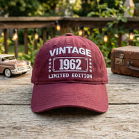 Personalized Vintage Year Embroidered Hat, Custom Birth Year Text Cap, Adjustable Cotton Cap, Birthday Gift for Him, Custom Hat Gift