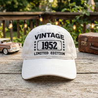 Personalized Vintage Year Embroidered Hat, Custom Birth Year Text Cap, Adjustable Cotton Cap, Birthday Gift for Him, Custom Hat Gift