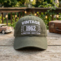 Personalized Vintage Year Embroidered Hat, Custom Birth Year Text Cap, Adjustable Cotton Cap, Birthday Gift for Him, Custom Hat Gift