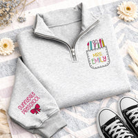Personalized Teacher Embroidered Quarter Zip Sweatshirt, Custom Preschool Pullover, Classroom Layer, Back to School Top, Teacher Gift