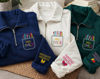 Personalized Teacher Embroidered Quarter Zip Sweatshirt, Custom Preschool Pullover, Classroom Layer, Back to School Top, Teacher Gift