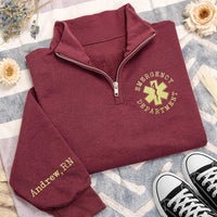 Personalized Nurse Embroidered Quarter Zip Sweatshirt, Custom RN Name Sleeve, Hospital Shift Pullover, ER Team Apparel, Gift for RN