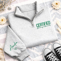 Personalized Pharmacy Embroidered Quarter Zip Sweatshirt, Custom Name Sleeve Pullover, CPhT Work Sweater, Scrub Layering Top, Gift for Her