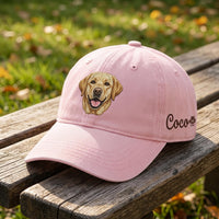Personalized Dog Embroidered Hat, Custom Pup Name Baseball Cap, Animal Portrait Hat for Dog Mom, Adjustable Cotton Cap, Pet Lover Gift