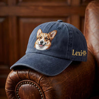 Personalized Dog Embroidered Hat, Custom Pup Name Baseball Cap, Animal Portrait Hat for Dog Mom, Adjustable Cotton Cap, Pet Lover Gift