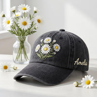 Personalized Birth Flower Embroidered Hat, Custom Name Floral Cap, Low Profile Dad Hat, Birthday Month Gift for Her, Personalized Gift