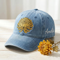 Personalized Birth Flower Embroidered Hat, Custom Name Floral Cap, Low Profile Dad Hat, Birthday Month Gift for Her, Personalized Gift