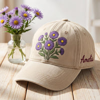 Personalized Birth Flower Embroidered Hat, Custom Name Floral Cap, Low Profile Dad Hat, Birthday Month Gift for Her, Personalized Gift