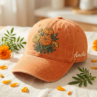 Personalized Birth Flower Embroidered Hat, Custom Name Floral Cap, Low Profile Dad Hat, Birthday Month Gift for Her, Personalized Gift