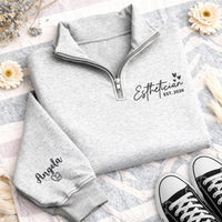 Personalized Esthetician Embroidered Quarter Zip Sweatshirt, Custom Name Pullover, Beauty School Layer, Salon Work Outfit, Beautician Gift