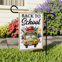 Back to School Garden Flag, 12x18 Double Sided Yard Flag, School Pride Decor, Cute Yellow Bus Teacher Porch Decor, New Student Gift