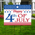 Happy 4th of July Yard Sign, Weatherproof Coroplast Sign, Metal H-Stake Included, Patriotic Stars USA Outdoor Decor, Holiday Yard Decor