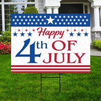 Happy 4th of July Yard Sign, Weatherproof Coroplast Sign, Metal H-Stake Included, Patriotic Stars USA Outdoor Decor, Holiday Yard Decor