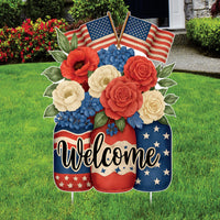 Patriotic Welcome Yard Sign, Red White Blue Mason Jars, Weatherproof Coroplast Sign, 4th of July, Holiday Yard Decor
