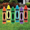 Crayon Yard Sign Set for Kindergarten Graduation, Weatherproof Coroplast Sign, 6 Piece Lawn Decor with Stakes, School Spirit Decor
