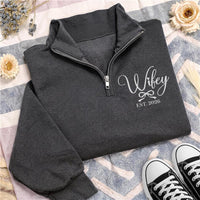 Personalized Wifey Embroidered Quarter Zip Sweatshirt, Custom Wifey Pullover, Bridal Party Sweater, Wedding Weekend Top, Wedding Gift