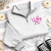 Personalized Wifey Embroidered Quarter Zip Sweatshirt, Custom Wifey Pullover, Bridal Party Sweater, Wedding Weekend Top, Wedding Gift