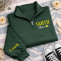 Personalized Cheer Embroidered Quarter Zip Sweatshirt, Custom Name Pullover, School Spirit Sweater, Team Cheer Outfit, Cheer Coach Gift