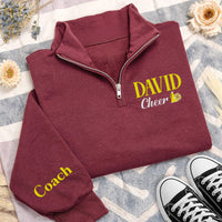 Personalized Cheer Embroidered Quarter Zip Sweatshirt, Custom Name Pullover, School Spirit Sweater, Team Cheer Outfit, Cheer Coach Gift