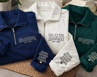 Personalized Grandpa Embroidered Quarter Zip Sweatshirt, Grandkids Names Sleeve, Family Group Pullover, Father's Day Gift, Gift for Papa