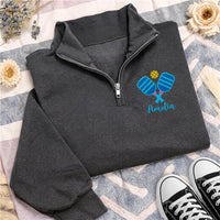 Personalized Pickleball Embroidered Quarter Zip Sweatshirt, Custom Name Pullover, Court-Ready Sweater, Team Match Outfit, Gift for Her