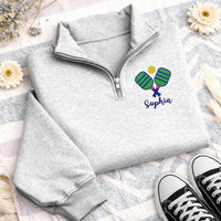 Personalized Pickleball Embroidered Quarter Zip Sweatshirt, Custom Name Pullover, Court-Ready Sweater, Team Match Outfit, Gift for Her