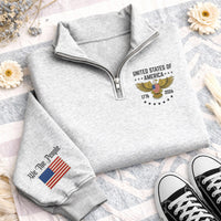 USA 250th Anniversary Embroidered Quarter Zip Sweatshirt, 1776 2026 American Pullover, July 4 Outfit, We The People, Holiday Party Gift