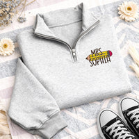 Personalized Teacher Embroidered Quarter Zip Sweatshirt, Custom Pencil Pullover, Classroom Layer, Teacher Appreciation, Gift for Her
