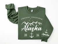 Personalized Alaska Cruise Sweatshirt, Custom Name Sleeve, Mountain Anchor Trip Pullover, Family Vacation Tee, Cruise Gift 2026