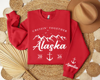 Personalized Alaska Cruise Sweatshirt, Custom Name Sleeve, Mountain Anchor Trip Pullover, Family Vacation Tee, Cruise Gift 2026