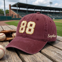 Personalized Number Embroidered Baseball Cap, Custom Name and Side Text, Vintage Game Day Dad Hat, Baseball Player Gift, Team Gift
