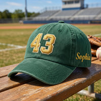 Personalized Number Embroidered Baseball Cap, Custom Name and Side Text, Vintage Game Day Dad Hat, Baseball Player Gift, Team Gift