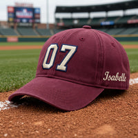 Personalized Number Embroidered Baseball Cap, Custom Name and Side Text, Vintage Game Day Dad Hat, Baseball Player Gift, Team Gift
