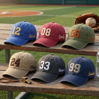 Personalized Number Embroidered Baseball Cap, Custom Name and Side Text, Vintage Game Day Dad Hat, Baseball Player Gift, Team Gift