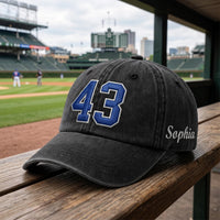 Personalized Baseball Number Embroidered Hat, Custom Player Name Cap, Vintage Game Day Dad Hat, Sports Team Gift, Gift for Players