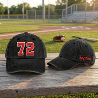 Personalized Baseball Number Embroidered Hat, Custom Player Name Cap, Vintage Game Day Dad Hat, Sports Team Gift, Gift for Players