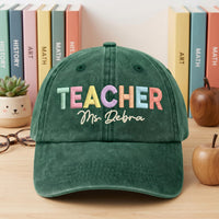 Personalized Teacher Embroidered Hat, Custom Name Rainbow Cap, School Day Cap, Back to School Gift for Staff, Teacher Appreciation Gift