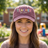 Personalized Teacher Embroidered Hat, Custom Name Rainbow Cap, School Day Cap, Back to School Gift for Staff, Teacher Appreciation Gift