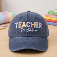 Personalized Teacher Embroidered Hat, Custom Name Rainbow Cap, School Day Cap, Back to School Gift for Staff, Teacher Appreciation Gift