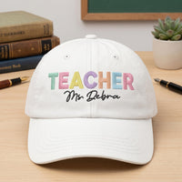Personalized Teacher Embroidered Hat, Custom Name Rainbow Cap, School Day Cap, Back to School Gift for Staff, Teacher Appreciation Gift