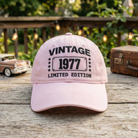 Personalized Vintage Year Embroidered Hat, Custom Birth Year Text Cap, Adjustable Cotton Cap, Birthday Gift for Him, Custom Hat Gift