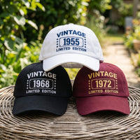Personalized Vintage Year Embroidered Hat, Custom Birth Year Text Cap, Adjustable Cotton Cap, Birthday Gift for Him, Custom Hat Gift