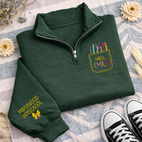 Personalized Teacher Embroidered Quarter Zip Sweatshirt, Custom Preschool Pullover, Classroom Layer, Back to School Top, Teacher Gift