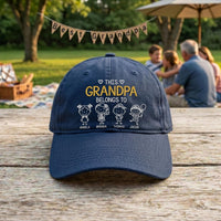 Personalized Grandpa Embroidered Hat, Custom Grandkids Names Cap, Adjustable Cotton Cap, Father's Day Grandfather Gift, Custom Hat Gift