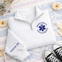 Personalized Nurse Embroidered Quarter Zip Sweatshirt, Custom RN Name Sleeve, Hospital Shift Pullover, ER Team Apparel, Gift for RN