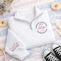 Personalized SLP Embroidered Quarter Zip Sweatshirt, Custom Name Credential, Speech Therapy Top, Clinic Work Layer, SLP Graduation Gift
