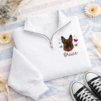 Personalized Pet Embroidered Quarter Zip Sweatshirt, Custom Dog Portrait Pullover, Dog Mom Cozy Layer, Animal Lover Gift, Memorial Gift
