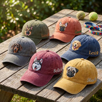 Personalized Dog Embroidered Hat, Custom Pup Name Baseball Cap, Animal Portrait Hat for Dog Mom, Adjustable Cotton Cap, Pet Lover Gift